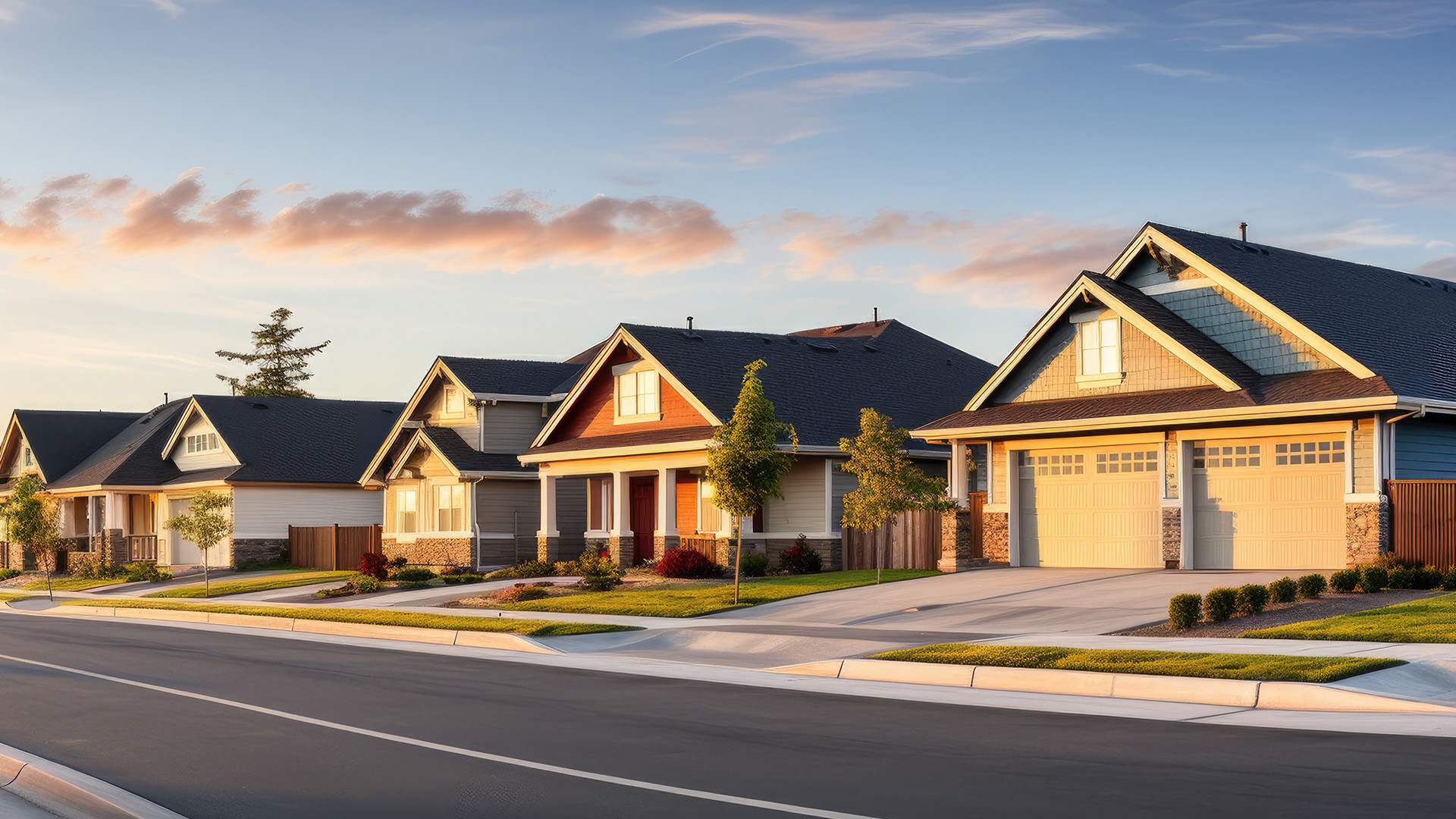 Sunset in a residential neighborhood