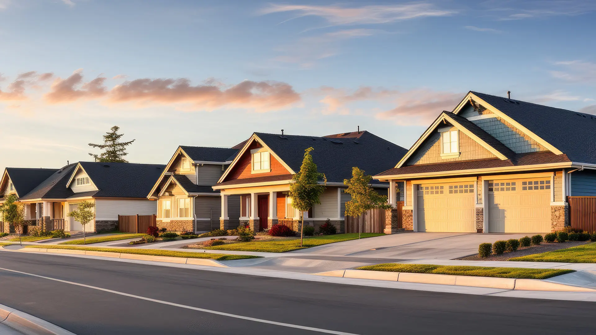 Sunset in a residential neighborhood