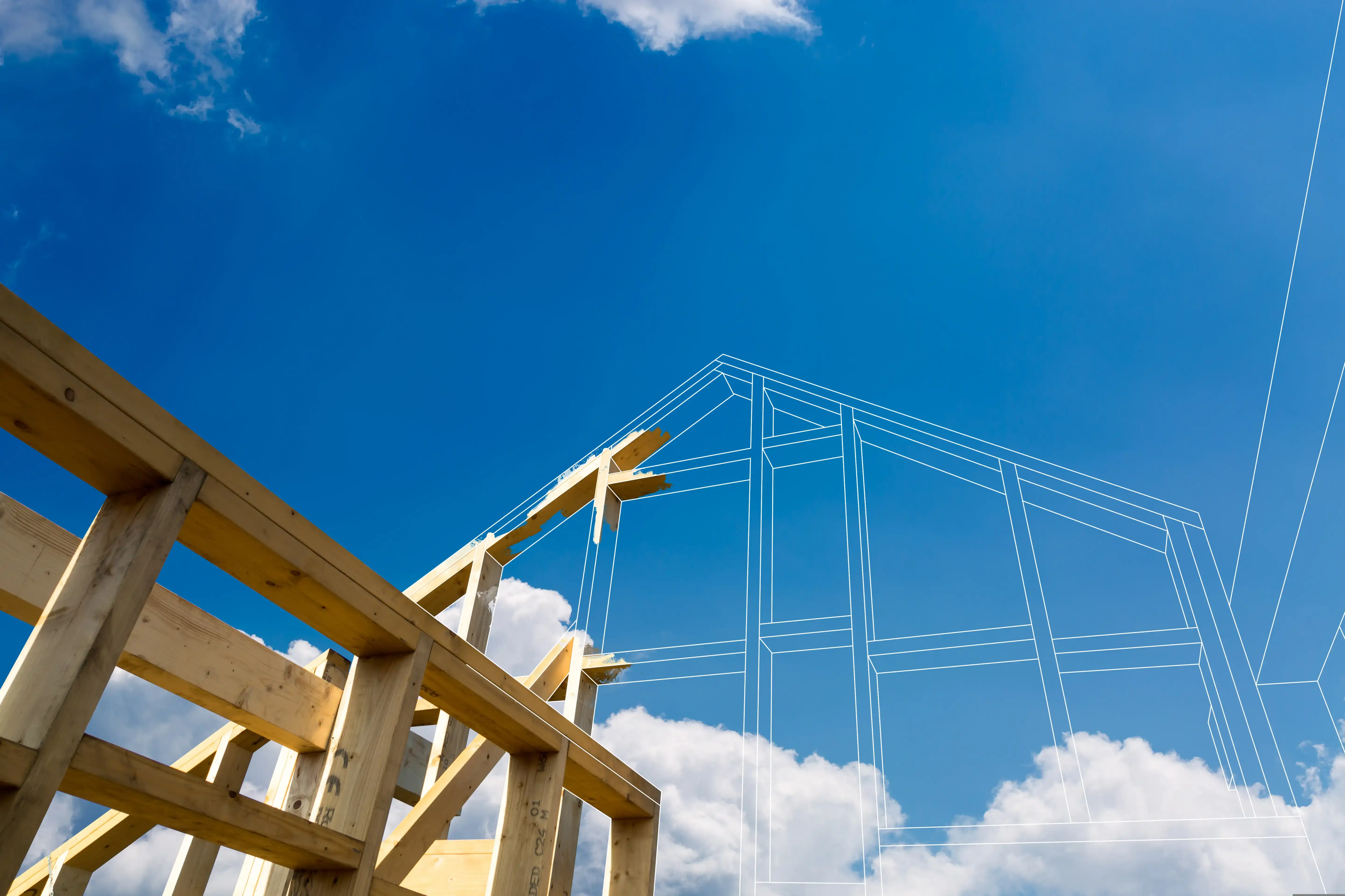 Home With Blueprint Partially Built