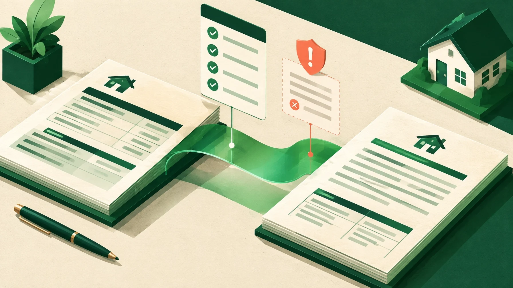 Mortgage documents and home purchase checklist showing a path from application to homeownership