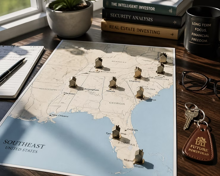 Real estate investment map highlighting long-term property growth opportunities across the Southeast United States.