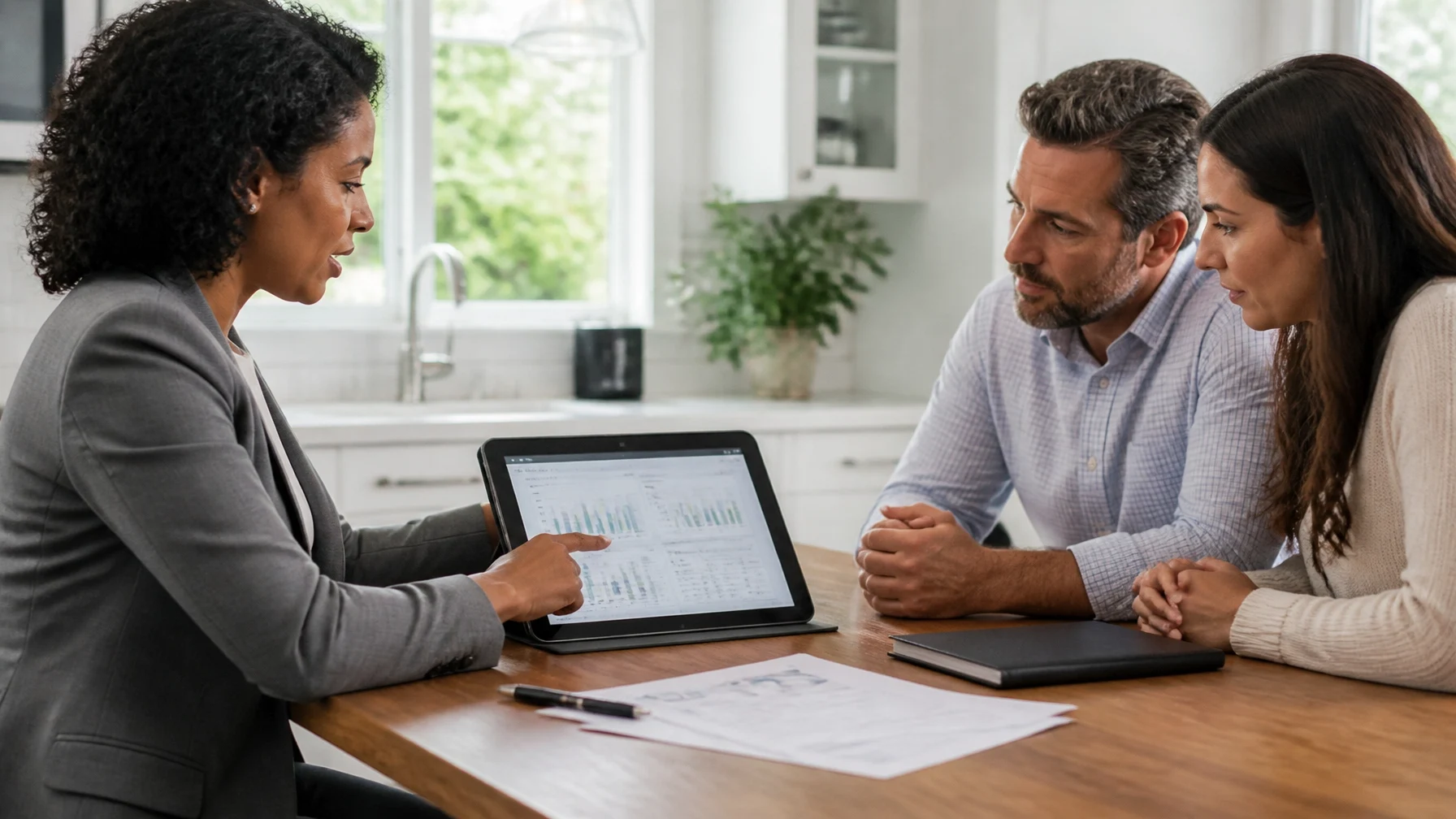 A loan professional reviewing financing options with a homebuying couple.