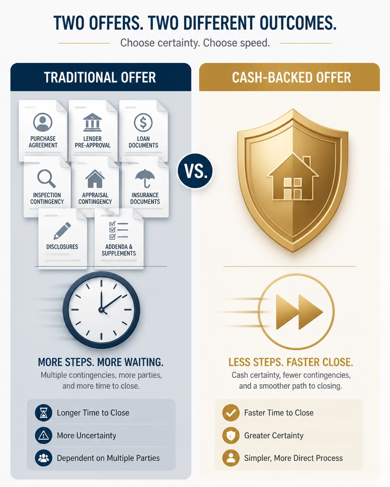 An infographic comparing a traditional home offer with a cash-backed offer.