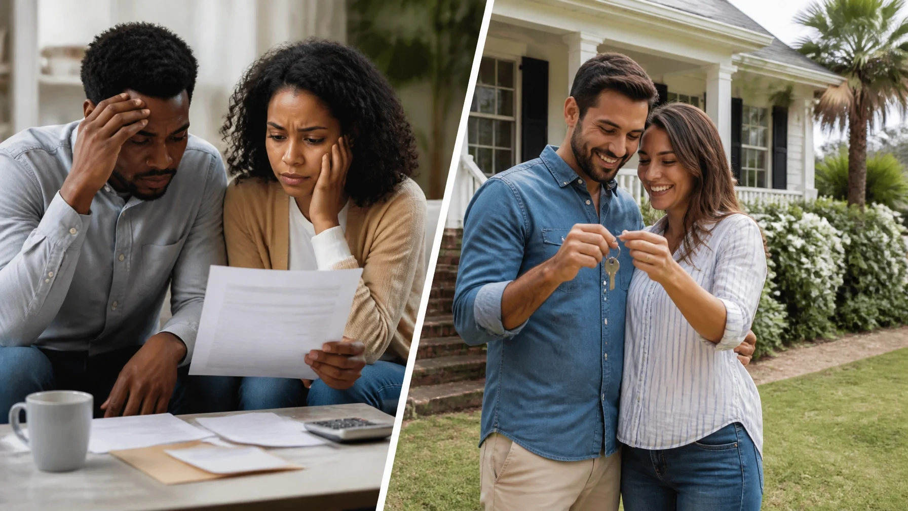 A side-by-side comparison showing the difference between struggling to qualify for a home and successfully becoming a homeowner