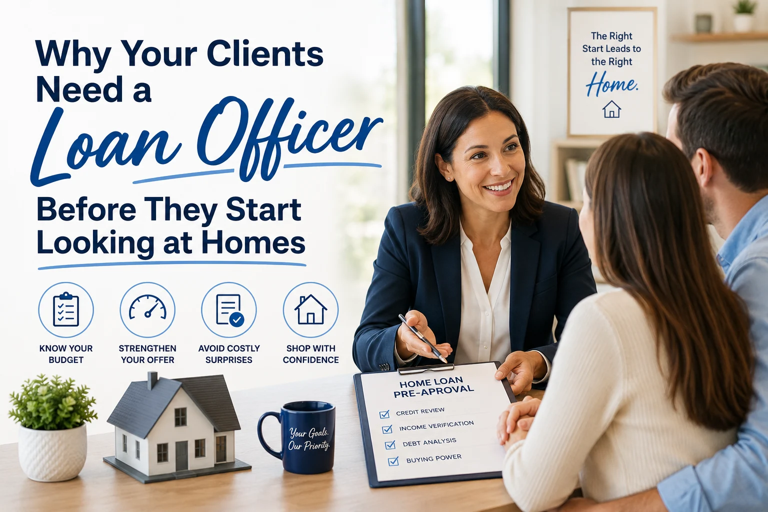 A financial advisor presents investment growth projections to a couple during a real estate consultation.